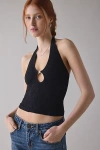 Out From Under Floral Seamless Keyhole Cutout Halter Top In Black, Women's At Urban Outfitters