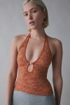 Out From Under Floral Seamless Keyhole Cutout Halter Top In Orange, Women's At Urban Outfitters In Orange