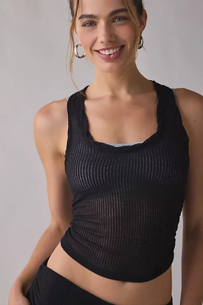 Out From Under Free Spirit Sheer Ribbed Cropped Tank Top In Black, Women's At Urban Outfitters