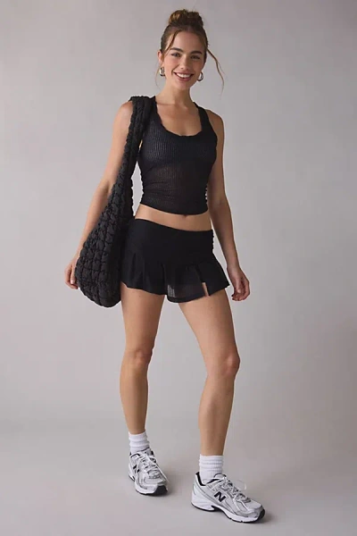 Out From Under Free Spirit Sheer Ribbed Foldover Mini Skort In Black, Women's At Urban Outfitters