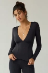 Out From Under Fuseform Seamed Plunge Long Sleeve Top In Black, Women's At Urban Outfitters In Black