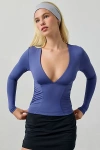 Out From Under Fuseform Seamed Plunge Long Sleeve Top In Blue, Women's At Urban Outfitters In Blue