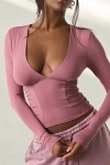 Out From Under Fuseform Seamed Plunge Long Sleeve Top In Rose, Women's At Urban Outfitters In Pink