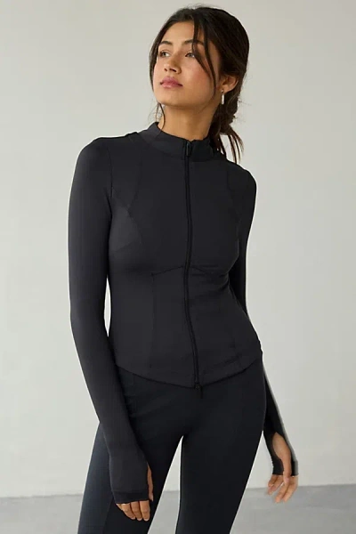 Out From Under Fuseform Seamed Slim Zip-up Jacket In Black, Women's At Urban Outfitters
