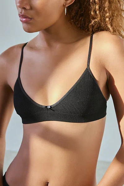 Out From Under Gabriella Seamless Knit Triangle Bralette In Black, Women's At Urban Outfitters