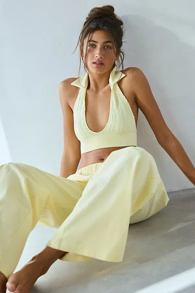 Out From Under Game Set Match Cable Seamless Knit Halter Bra Top In Yellow, Women's At Urban Outfitters