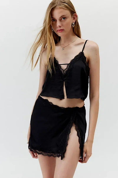 Out From Under Genevieve Satin Mini Skirt In Black, Women's At Urban Outfitters
