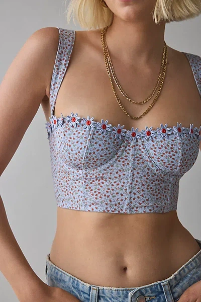 Out From Under Gillian Daisy Applique Corset Bra Top In Blue, Women's At Urban Outfitters
