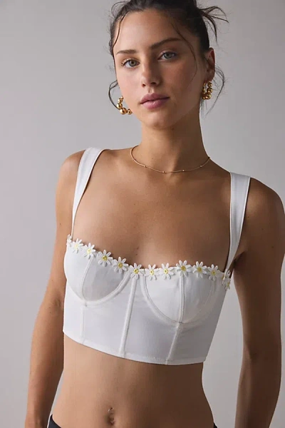 Out From Under Gillian Daisy Applique Corset Bra Top In White, Women's At Urban Outfitters In White