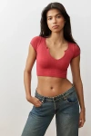 Out From Under Go For Gold Pointelle Notched Top In Red At Urban Outfitters In Red
