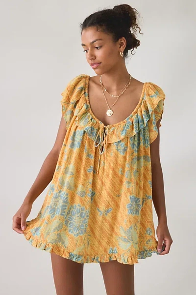 Out From Under Golden Hour Ruffle Swing Romper In Orange, Women's At Urban Outfitters In Multi