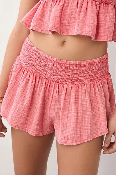 Out From Under Golden Hour Smocked Waist Short In Coral, Women's At Urban Outfitters In Multi