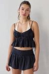 Out From Under Golden Hour Tie-strap Cropped Babydoll Cami In Black, Women's At Urban Outfitters