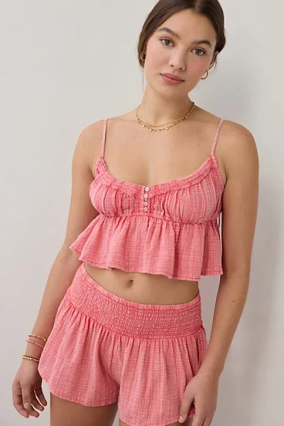 Out From Under Golden Hour Tie-strap Cropped Babydoll Cami In Coral, Women's At Urban Outfitters In Pink