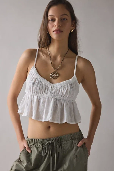 Out From Under Golden Hour Tie-strap Cropped Babydoll Cami In Ivory, Women's At Urban Outfitters In White