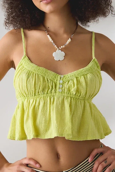 Out From Under Golden Hour Tie-strap Cropped Babydoll Cami In Lime, Women's At Urban Outfitters In Multi