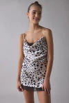 Out From Under Goodnight Kiss Lace Trim Cowl Neck Satin Slip In Black/white, Women's At Urban Outfitters