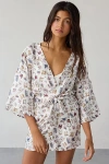 Out From Under Goodnight Kiss Satin Wrap Robe In Cream, Women's At Urban Outfitters In White
