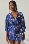 Out From Under Goodnight Kiss Satin Wrap Robe In Navy, Women's At Urban Outfitters In Blue