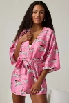 Out From Under Goodnight Kiss Satin Wrap Robe In Pink Combo, Women's At Urban Outfitters In Pink