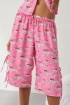 Out From Under Goodnight Kiss Side-tie Satin Long Pajama Short In Pink Combo, Women's At Urban Outfitters In Burgundy