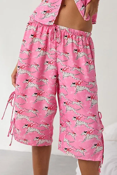 Out From Under Goodnight Kiss Side-tie Satin Long Pajama Short In Pink Combo, Women's At Urban Outfitters In Burgundy