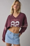 Out From Under Hang Back V-neck Long Sleeve Cropped Pullover In Maroon, Women's At Urban Outfitters In Burgundy