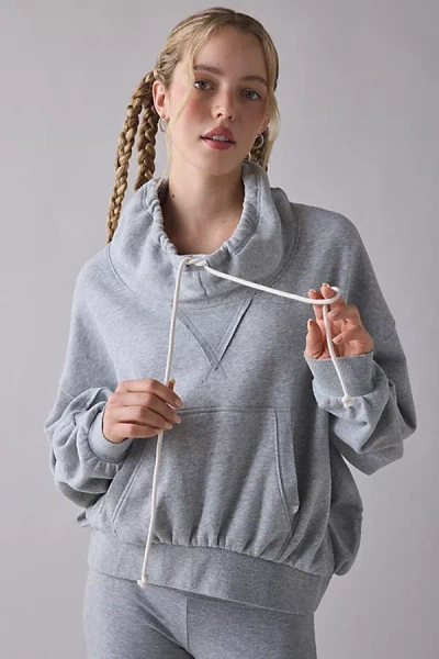Out From Under Hear Me Out Drawstring Mockneck Pullover Top In Light Grey, Women's At Urban Outfitters In Black
