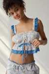 Out From Under Hearts Desire Cropped Babydoll Tank Top In Blue Print, Women's At Urban Outfitters In Blue
