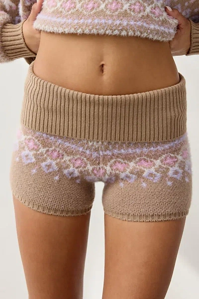 Out From Under Hit The Slopes Fairisle Knit Lounge Short In Brown, Women's At Urban Outfitters