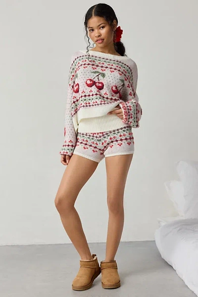 Out From Under Hit The Slopes Fairisle Knit Lounge Short In Cream, Women's At Urban Outfitters In White