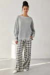 Out From Under Homebody Waffle Knit Oversized Off-the-shoulder Top In Grey, Women's At Urban Outfitters In Gray