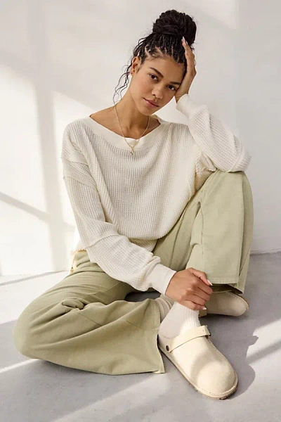 Out From Under Homebody Waffle Knit Oversized Off-the-shoulder Top In Ivory, Women's At Urban Outfitters In White