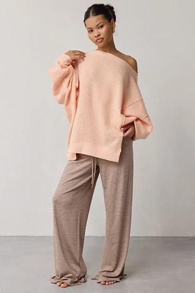 Out From Under Homebody Waffle Knit Oversized Off-the-shoulder Top In Peach, Women's At Urban Outfitters In Orange