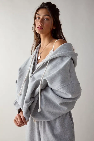 Out From Under Hoxton Cropped Zip-up Hoodie Sweatshirt In Grey, Women's At Urban Outfitters