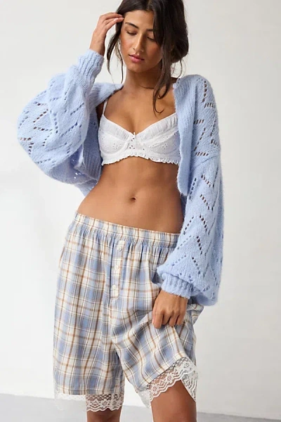 Out From Under In Your Dreams Lace Trim Long Boxer Short In Blue, Women's At Urban Outfitters