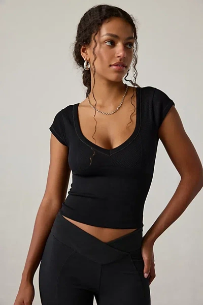 Out From Under Jade Seamless Knit Cutout Short Sleeve Tee In Black, Women's At Urban Outfitters
