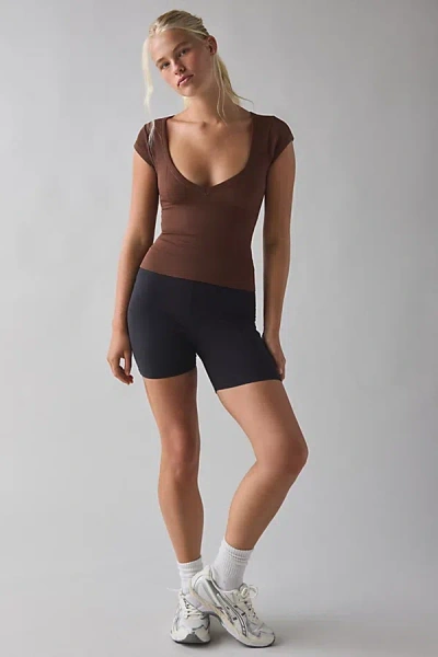 Out From Under Jade Seamless Knit Cutout Short Sleeve Tee In Chocolate, Women's At Urban Outfitters In Brown