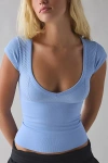 Out From Under Jade Seamless Knit Cutout Short Sleeve Tee In Light Blue, Women's At Urban Outfitters
