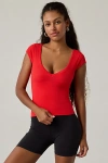 Out From Under Jade Seamless Knit Cutout Short Sleeve Tee In Red, Women's At Urban Outfitters In Red