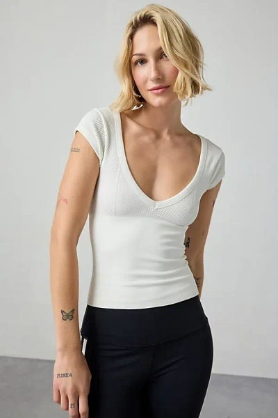 Out From Under Jade Seamless Knit Cutout Short Sleeve Tee In White, Women's At Urban Outfitters