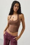 Out From Under Jade Stitch Seamless Knit Halter Top In Brown, Women's At Urban Outfitters