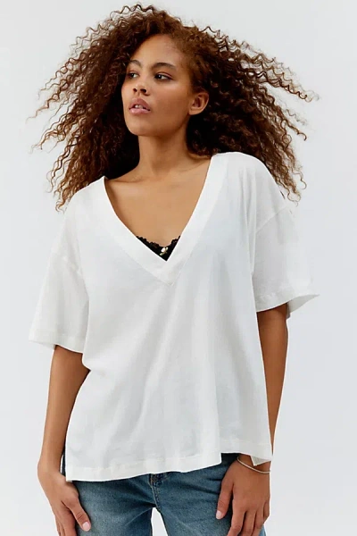 Out From Under Jamie Slouchy V-neck Tee In White, Women's At Urban Outfitters