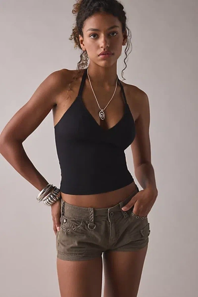 Out From Under Je T'aime Cropped Halter Top In Black, Women's At Urban Outfitters