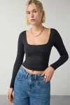 Out From Under Je T'aime Mesh Open-back Cropped Long Sleeve Top In Black, Women's At Urban Outfitters In Black