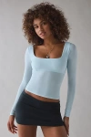 Out From Under Je T'aime Mesh Open-back Cropped Long Sleeve Top In Light Blue, Women's At Urban Outfitters