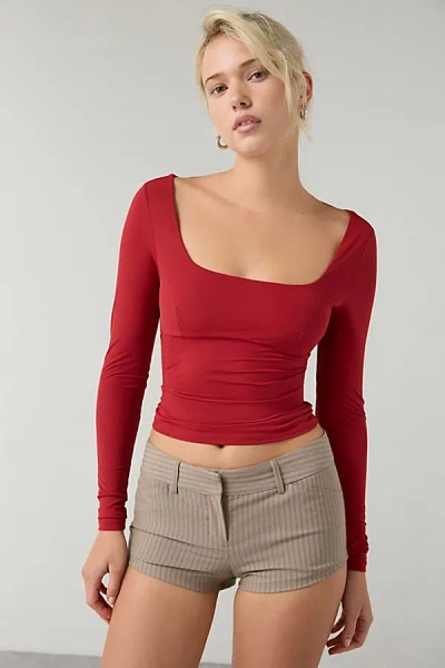 Out From Under Je T'aime Mesh Open-back Cropped Long Sleeve Top In Red, Women's At Urban Outfitters