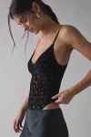 Out From Under Je T'aime Semi-sheer Flocked Mesh Bodysuit In Black, Women's At Urban Outfitters