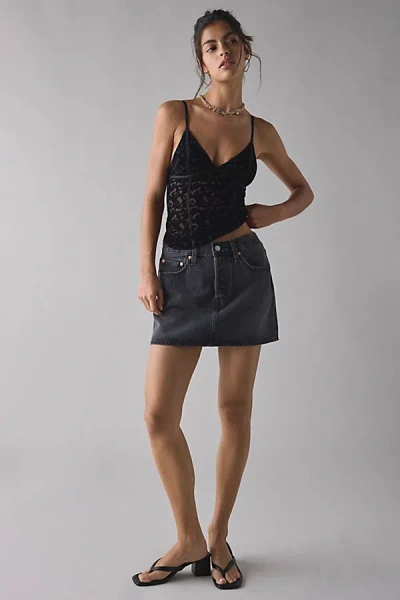 Out From Under Je T'aime Semi-sheer Flocked Mesh Cropped Cami In Black, Women's At Urban Outfitters
