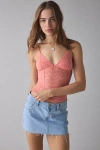 Out From Under Je T'aime Semi-sheer Flocked Mesh Cropped Cami In Coral, Women's At Urban Outfitters